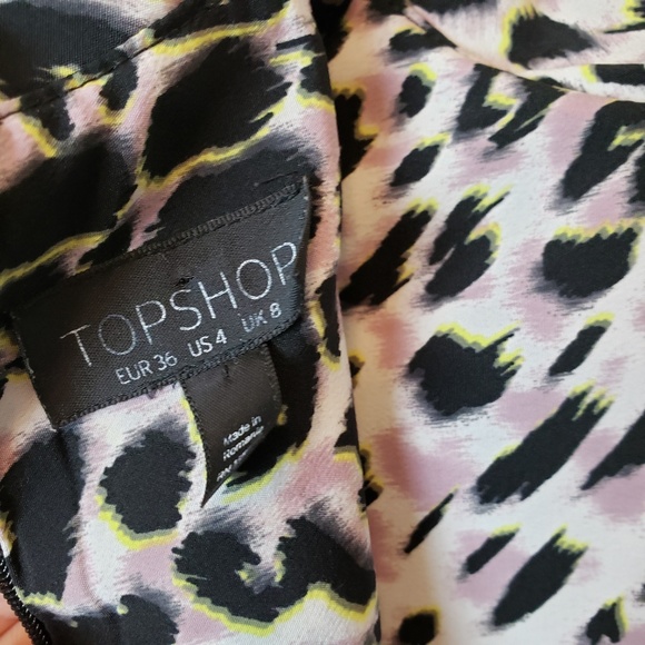 Topshop Pastel Purple + Yellow Leopard Print Sleeveless Mock Neck Size 4 Dress - Picture 8 of 8